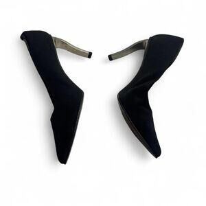 Stuart Weitzman black suede  heels bottom is leather unique crystal heel size 9